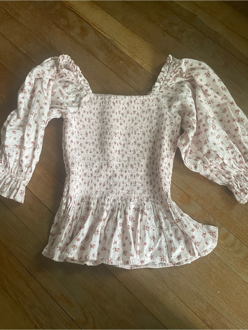 Ivy City Co Pink Madeline Top - Peplum Smocked Puff Sleeve Top with Pink Floral